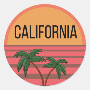 California Cute Design Gift Ideeën Sunset Palms Ronde Sticker