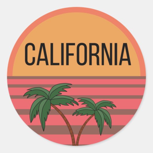 California Cute Design Gift Ideeën Sunset Palms Ronde Sticker (Voorkant)