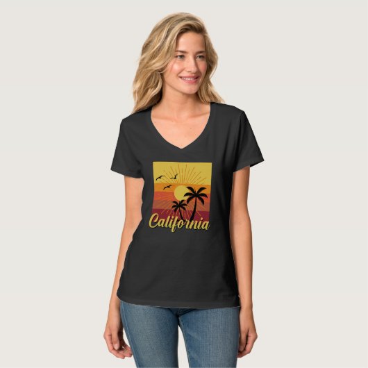 California Design - T-shirt met V-hals voor dames (Voorkant volledig)