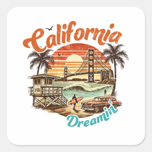 California Dreamin' - Kustbrug, strand Vierkante Sticker (Voorkant)