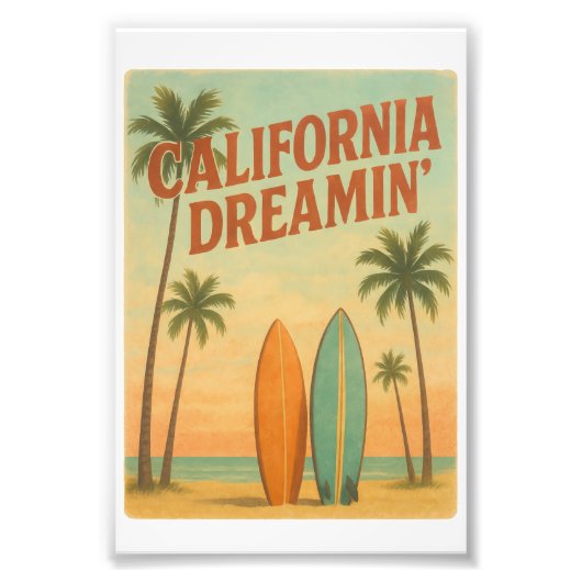 California Dreamin’ Retro 1970s Travel Design Foto Afdruk (Voorkant)