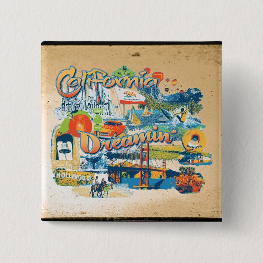 California Dromen Vierkante Button 5,1 Cm (Voorkant)