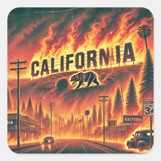 CALIFORNIA FIRE SLEUTELHANGER VIERKANTE STICKER (Voorkant)