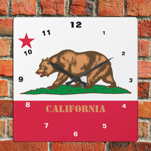 California Flag & California mode /design USA Vierkante Klok