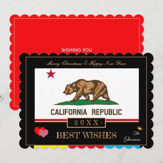 California Flag & Happy New Year / Beste wensen Ve Feestdagenkaart (Voorkant / Achterkant)