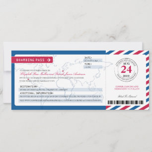 California & Germany Airmail Boarding Pass Wedding Kaart