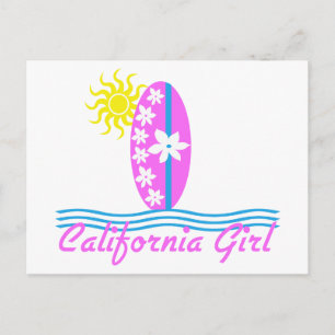 California Girl Pink Surfboard W/Sun Briefkaart