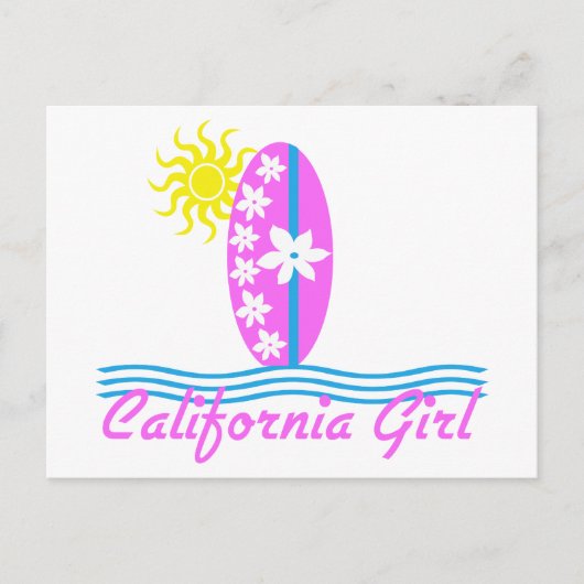California Girl Pink Surfboard W/Sun Briefkaart (Voorkant)