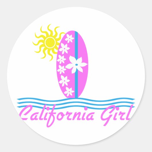 California Girl Pink Surfboard W/Sun Ronde Sticker (Voorkant)