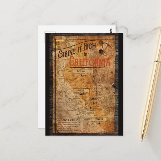 California Gold Rush-Poster Briefkaart (Voorkant / Achterkant in situ)
