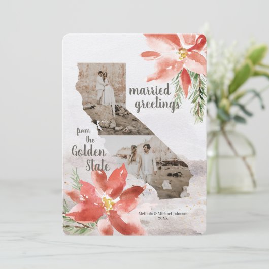 California Golden State Map 1e Kerstmis Feestdagenkaart (Staand voorkant)