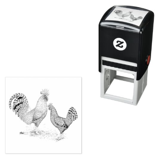 California Grey Rooster en Hen Zelfinktende Stempel (In situ)