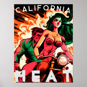 "California Heat" Motorcycle Babe Poster