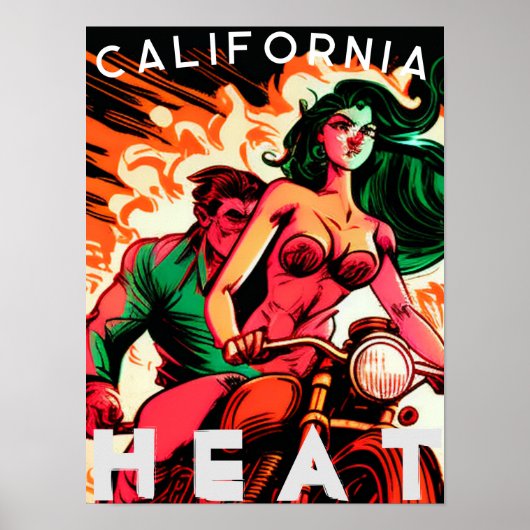 "California Heat" Motorcycle Babe Poster (Voorkant)