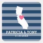 California Home State Love met Custom Heart Vierkante Sticker (Voorkant)
