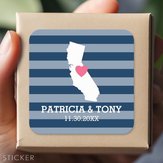 California Home State Love met Custom Heart Vierkante Sticker