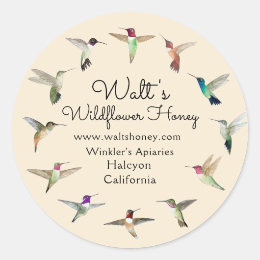 California Hummingbirds Productlabel Ronde Sticker (Voorkant)
