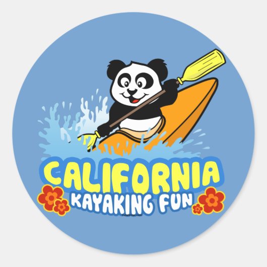 California Kayaking Fun Panda Ronde Sticker (Voorkant)