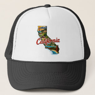 California Landmarks Kaart Illustratie-Retro Reize Trucker Pet