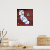 California License Bord Map Afdrukken Poster (Keuken)