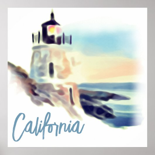 California Lighthouse Sunset Painting Fine Art Poster (Voorkant)