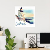 California Lighthouse Sunset Painting Fine Art Poster (Thuiskantoor)
