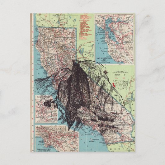 California Map Art Briefkaart (Voorkant)