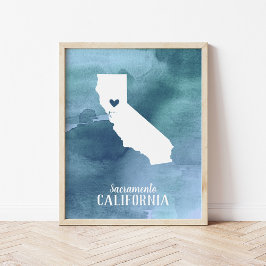 California Map Blue Waterverf Personalized Art Poster