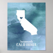 California Map Blue Waterverf Personalized Art Poster (Voorkant)