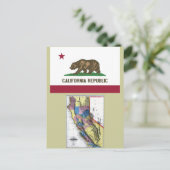 California Map en State Flag Briefkaart (Staand voorkant)