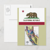 California Map en State Flag Briefkaart (Voorkant / Achterkant)