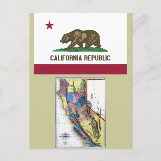 California Map en State Flag Briefkaart (Voorkant)