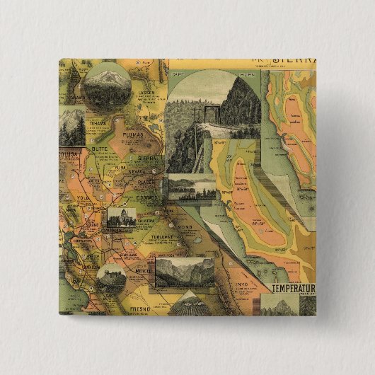 California Map Vierkante Button 5,1 Cm (Voorkant)