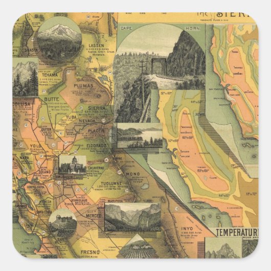California Map Vierkante Sticker (Voorkant)