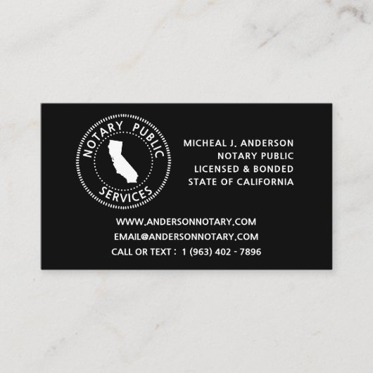 California Notary Public Services Visitekaartje (Voorkant)