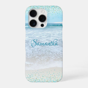 California Oceaan Strand Foto Blauw Goud Confetti iPhone 16 Pro Hoesje