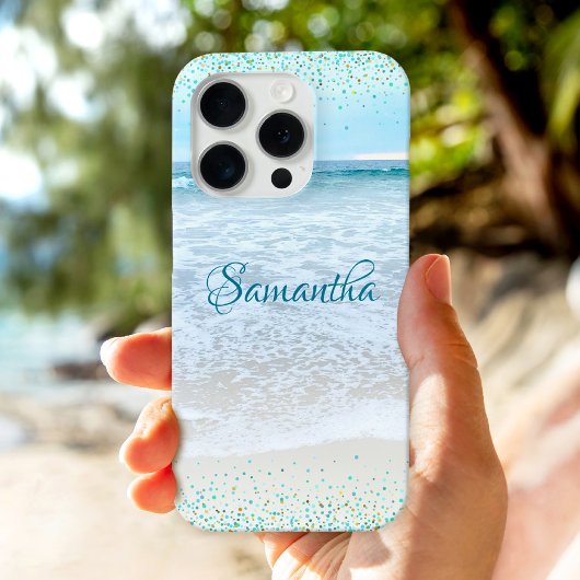 California Ocean Beach Photo Blue Gold Confetti Case-Mate iPhone Case