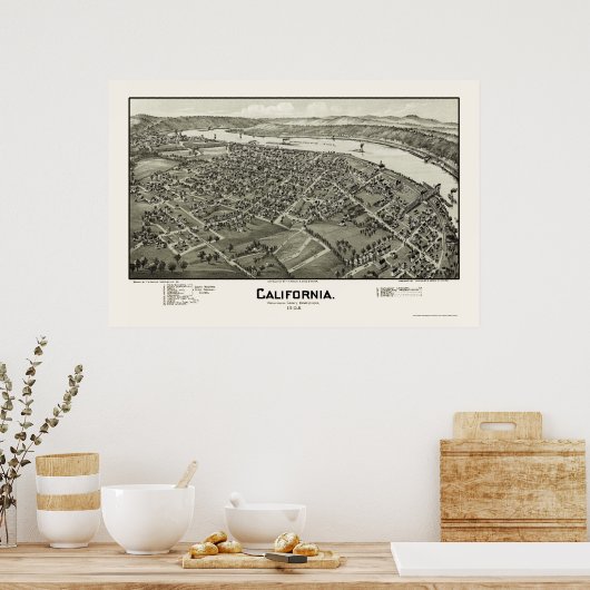 California, PA Panoramic Map - 1902 Poster (Keuken)