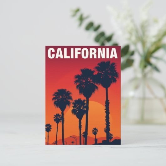 California Palm Trees Sunset Retro Briefkaart (Staand voorkant)