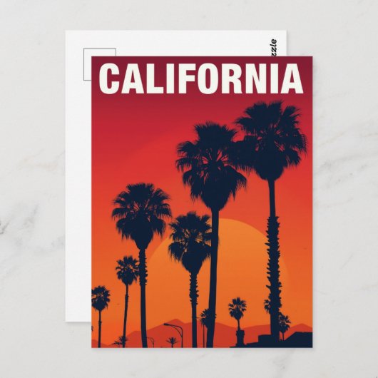 California Palm Trees Sunset Retro Briefkaart (Voorkant / Achterkant)
