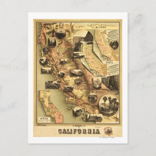 California Panoramic Map Briefkaart (Voorkant)