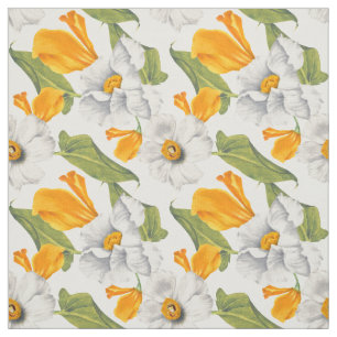 California papavers witte narcissen patroon stof