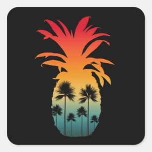 CALIFORNIA PINEAPPLE SUNSET PALM TREES VIERKANTE STICKER