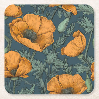California Poppies Floral Coaster Kartonnen Onderzetters