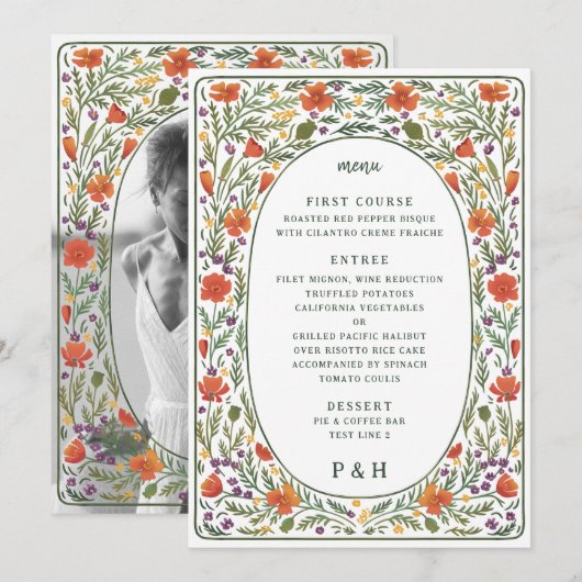 California Poppies Geïllustreerd dinermenu Menu (Voorkant / Achterkant)