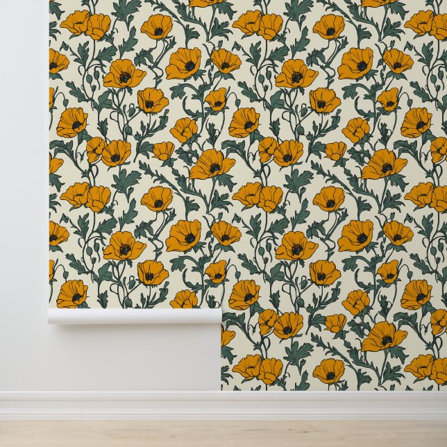 California Poppies Gele Bloem Bloemen Behang (Applicatie)