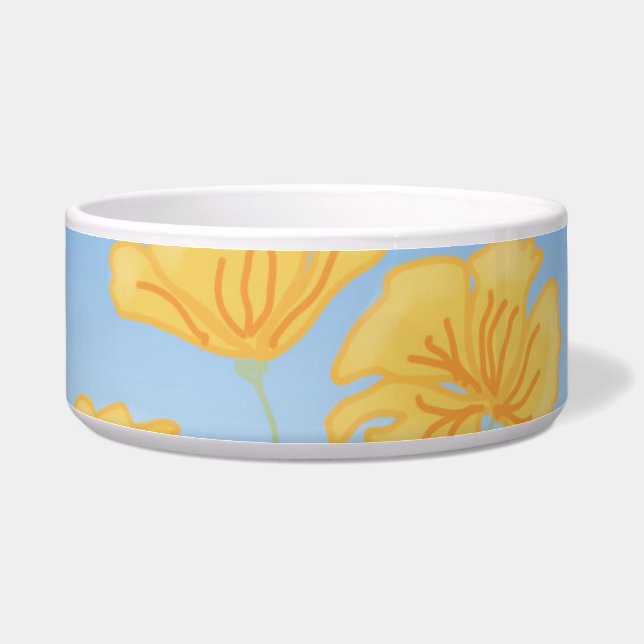 California Poppies Keramische Pet Bowl Voerbakje (Rechts)