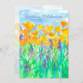 California Poppy 80th Birthday Party-uitnodiging Kaart (Voorkant / Achterkant)