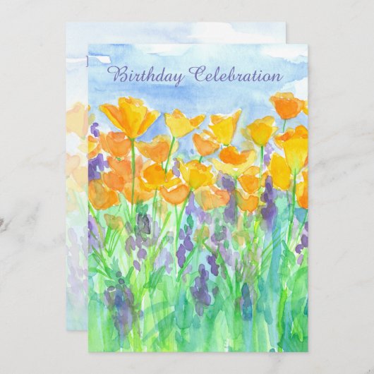 California Poppy 80th Birthday Party-uitnodiging Kaart (Voorkant / Achterkant)