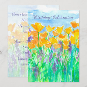 California Poppy 80th Birthday Party-uitnodiging Kaart